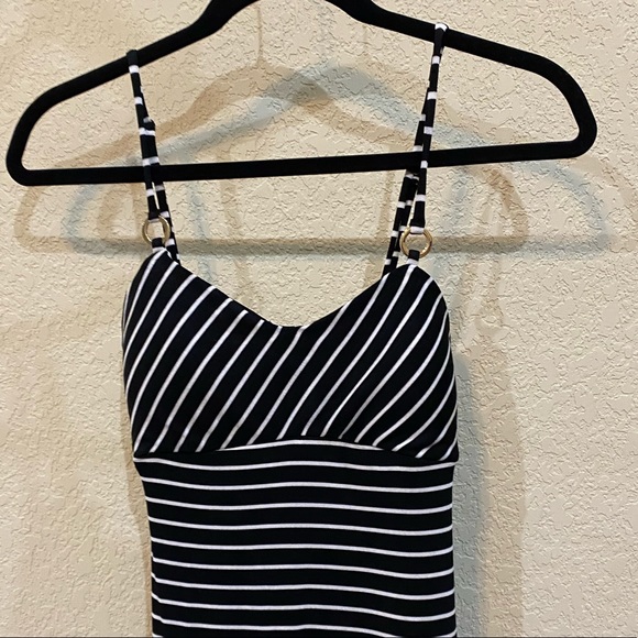 Cache Black & White Stripe Slip On Stretch Summer Simple Spaghetti Strap Dress S - Picture 13 of 15